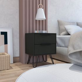 Nuvo 2 Nightstand; Two Drawers; Hairpin Legs (Color: BLACK)