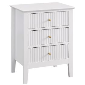 WOODEEM Fluted White Nightstand for Living Room Bedroom, 3 Drawers Side Table, Wavy Bedside End Table Light Gold Handle, 24 inch (Color: BLACK)