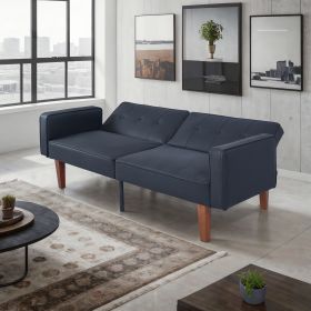Foldable Faux Leather Sofa Bed for Living Room & Office Premium Synthetic Leather Cover High Resilience Foam Padding 3 Stage Adjustability Space (Color: BLACK)