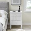 White Bed Side Table with 3 Drawers 19" W, Bedroom Nightstand 24" H,Vintage Modern Night Stand,Living Room Fluted End Bedside Tables