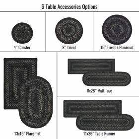 Jet Black Jute Braided Accessories - Placemat (Size: 13" x 19" Set of 4, Shape: Oval)