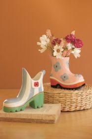 SET OF TWO CERAMIC COLORFUL RUBBER BOOT VASES (Color: Multi)