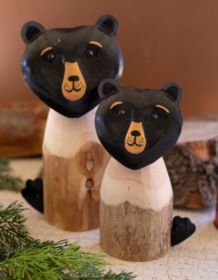 SET OF TWO  RECYCLED WOOD AND IRON BLACK BEARS (Color: Multi)