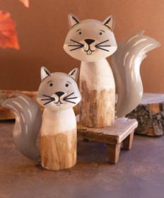 SET OF TWO RECYCLED WOOD AND IRON SQUIRRELS (Color: Multi)